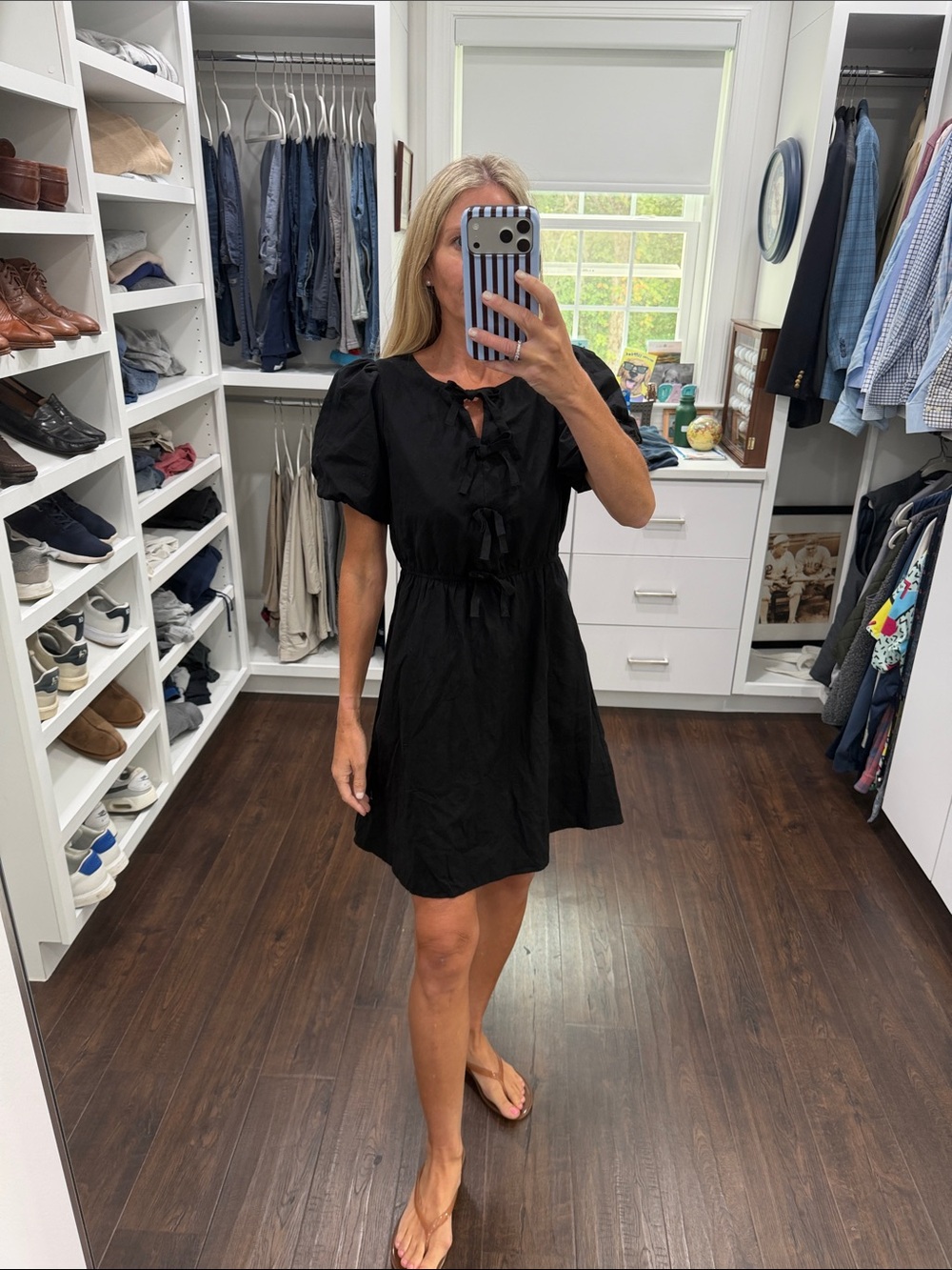 Amazon Black Puff-Sleeve Tie-Front Mini Dress